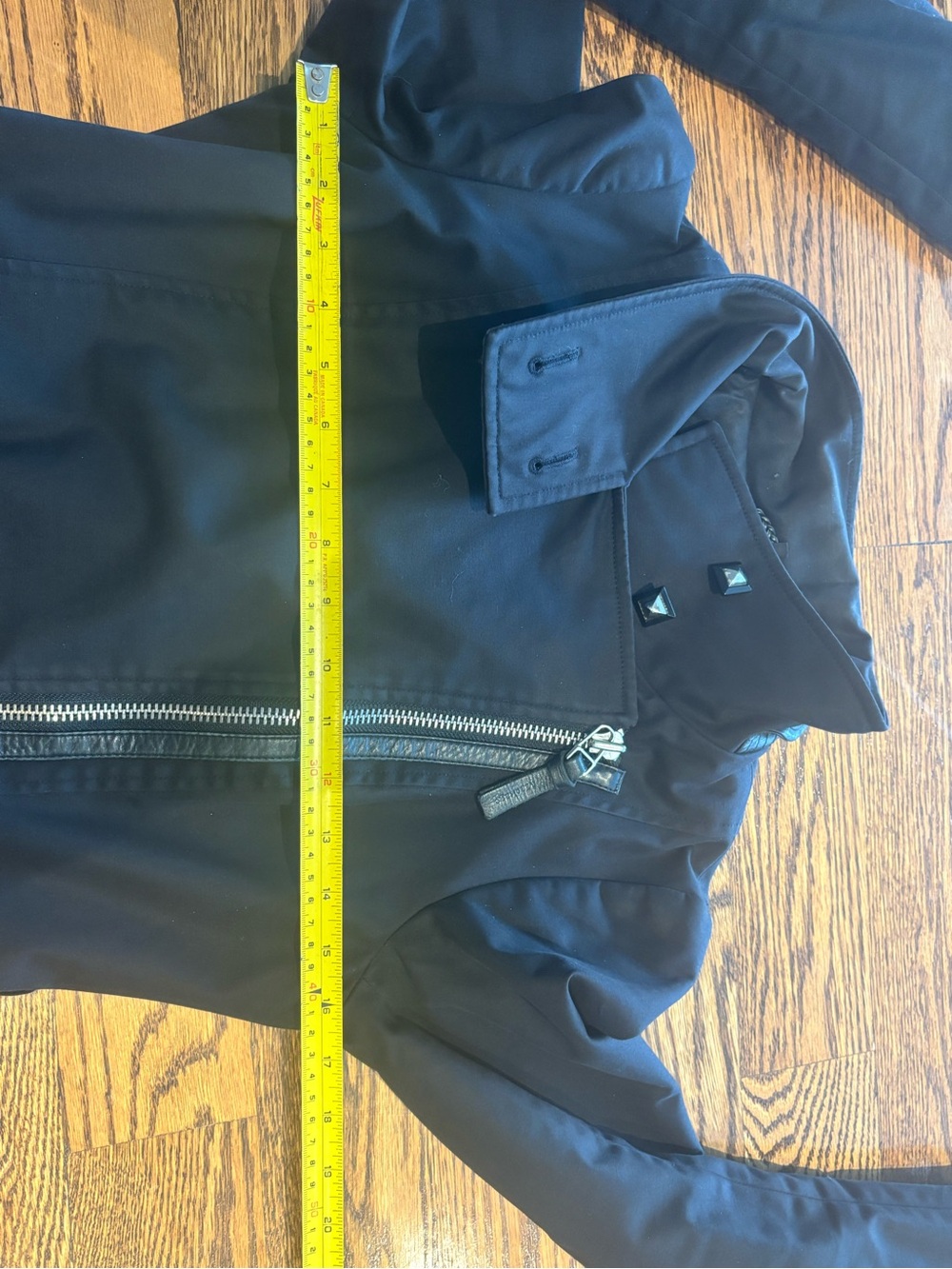 Mackage Black Trench Coat with Leather Belt & Silver Zippers - Picture 10 of 11